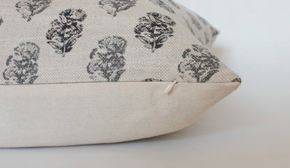 Cream Floral Lumbar Cover, Charcoal Floral Pillow | Chara