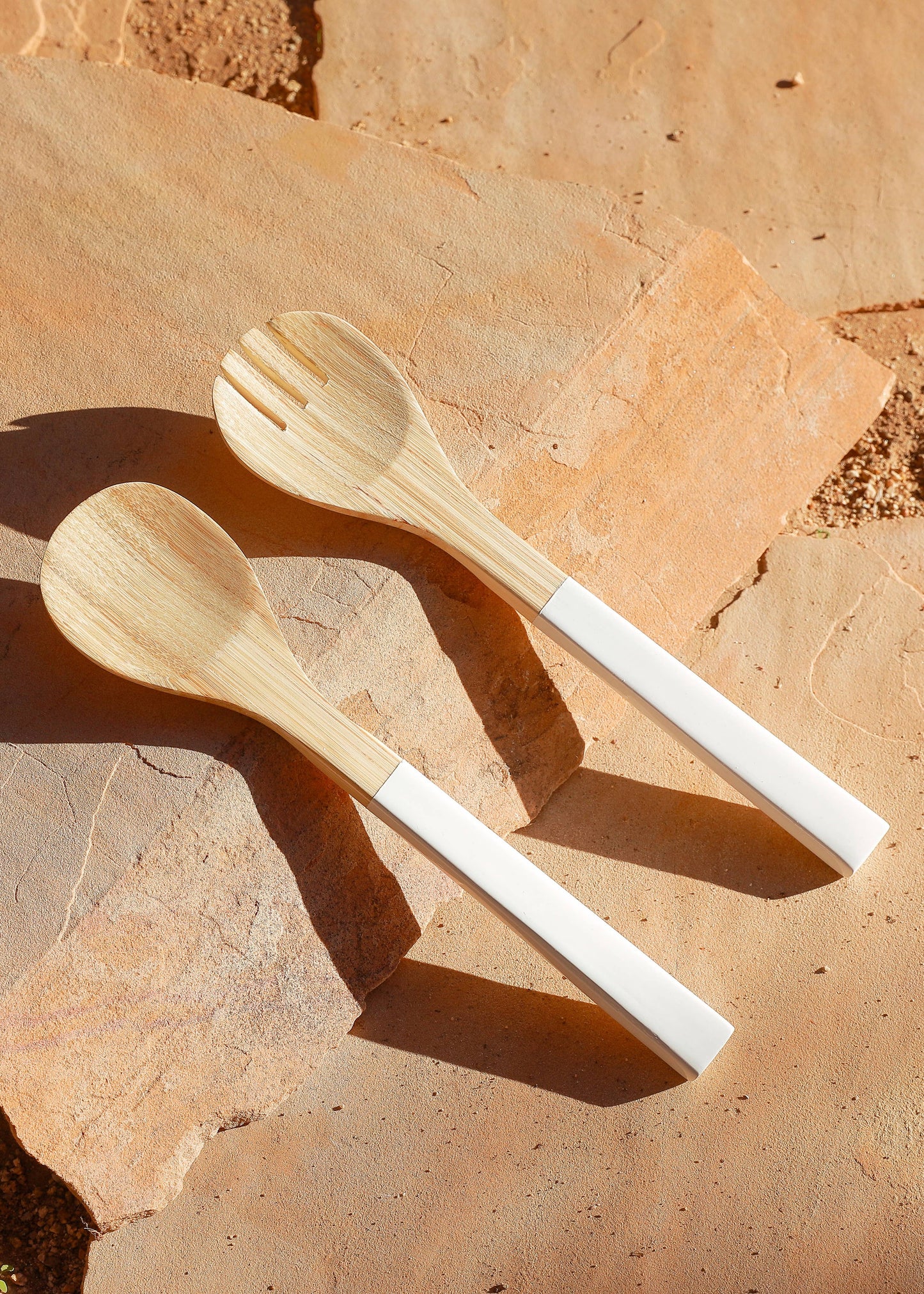 White Wooden Serving Utensils Set of 2