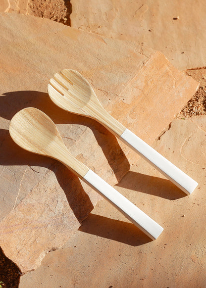 White Wooden Serving Utensils Set of 2