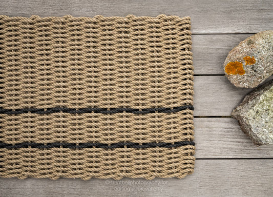 Wheat with 2 Thin Charcoal Stripes Doormat