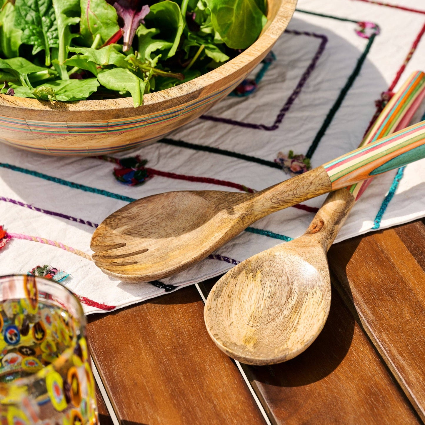 Striped Mango Wood Salad Servers *