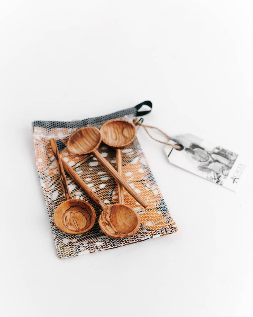 Olive Wood Condiment Spoons | Set of 4