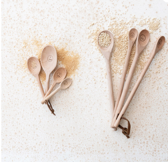 Carved Beech Wood Measuring Spoons, Set of 4