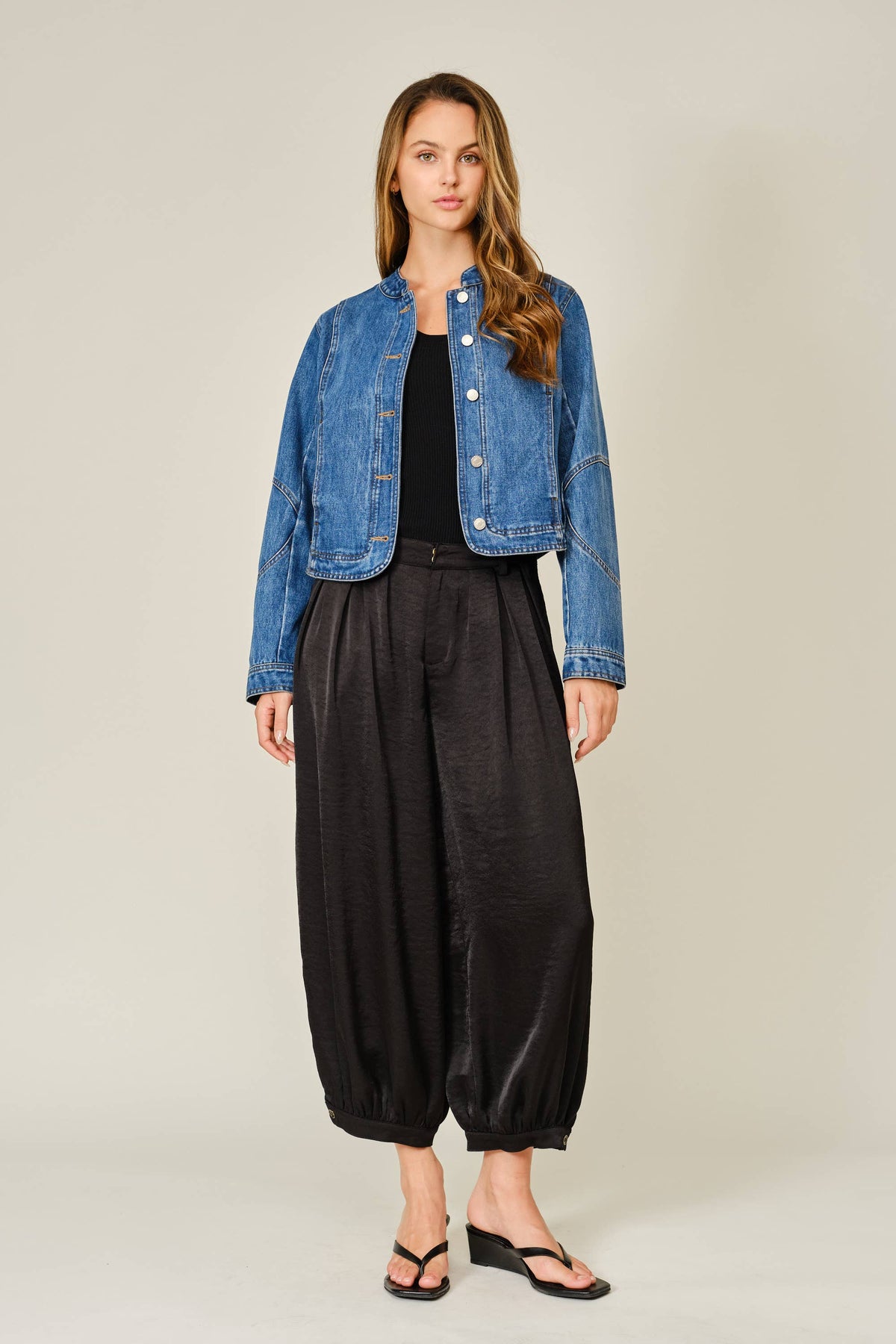 SATIN SHIRRING BAGGY DRESSY PANTS