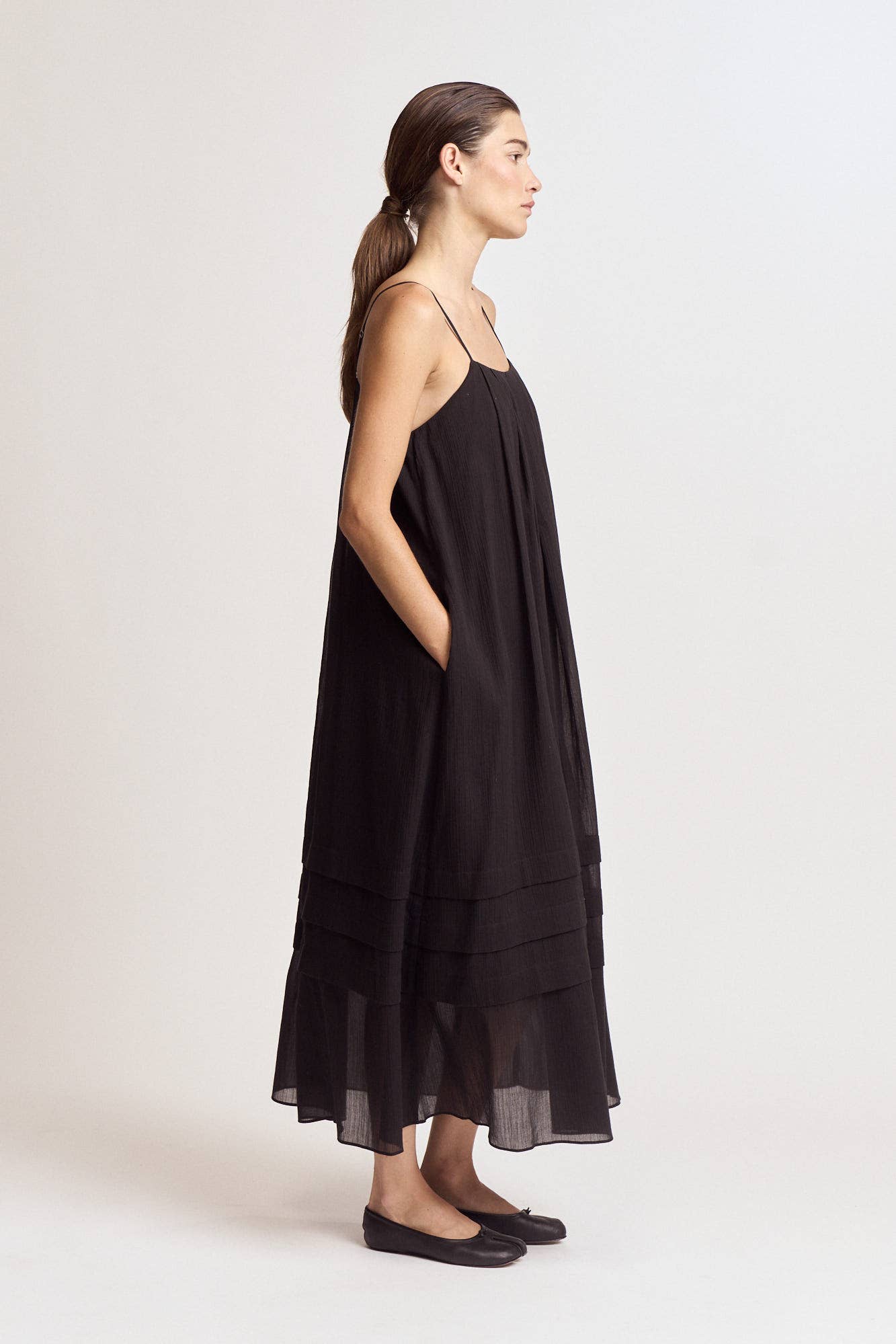 PLEATED COTTON MAXI DRESS