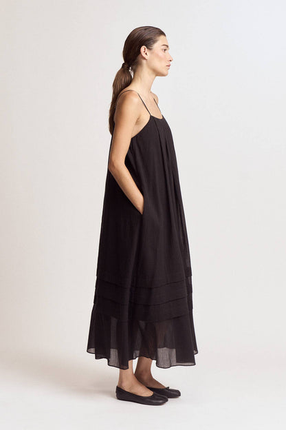 PLEATED COTTON MAXI DRESS