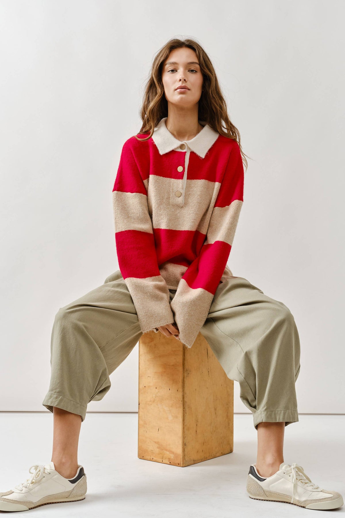 AJT5047 STRIPED POLO NECK SWEATER
