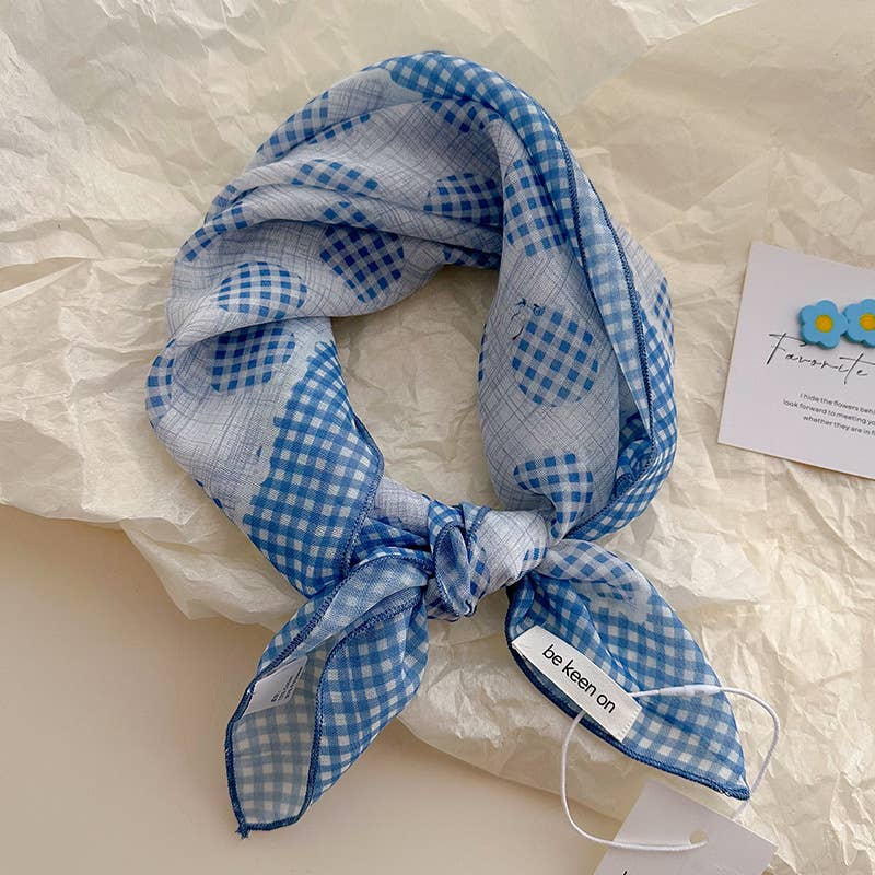 Polka Dot Stripes Blue Floral square scarf bandana