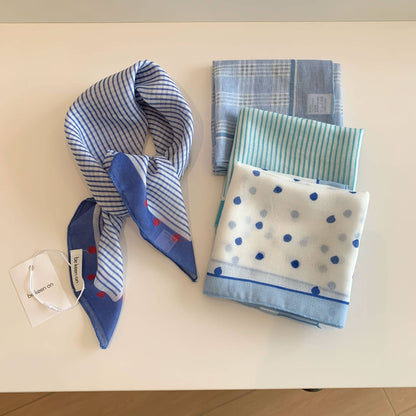 Polka Dot Stripes Blue Floral square scarf bandana