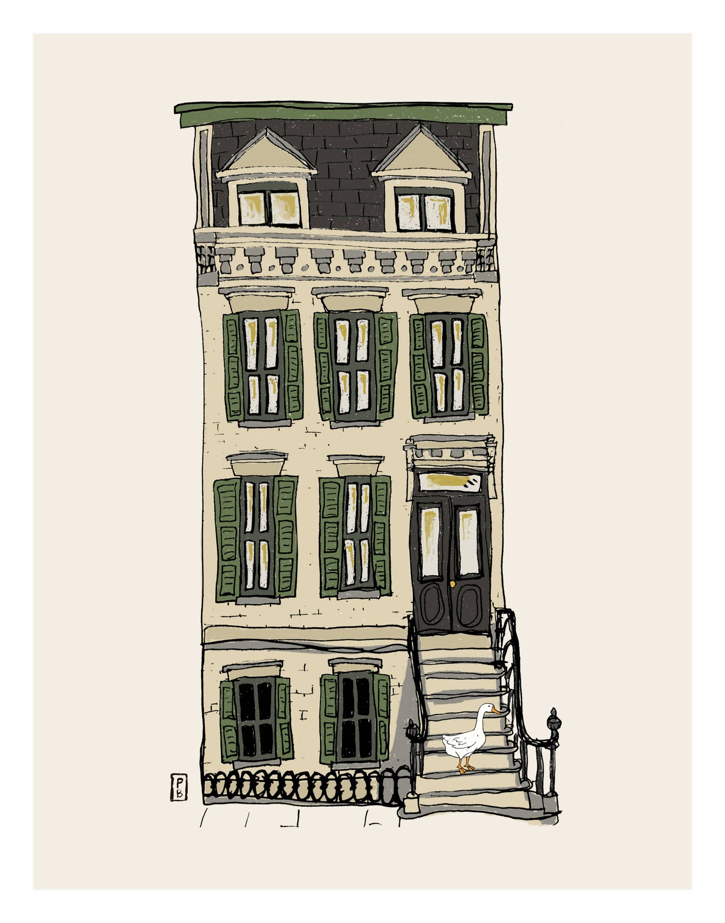 Brooklyn Brownstone Art Print: Goose on Stoop, New York City