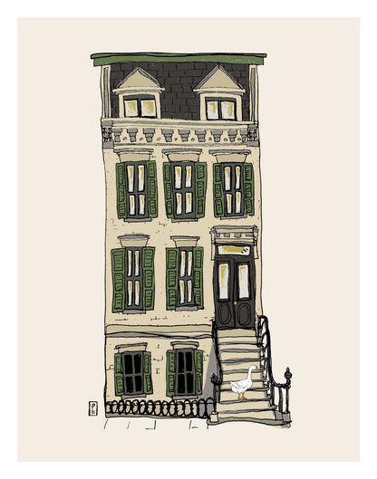 Brooklyn Brownstone Art Print: Goose on Stoop, New York City