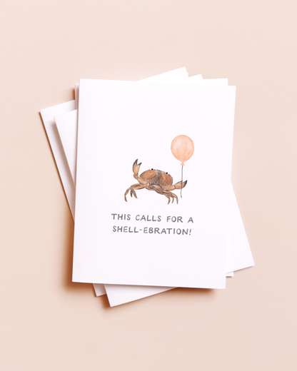 Shell-ebration Crab — Coastal Pun Congrats Card