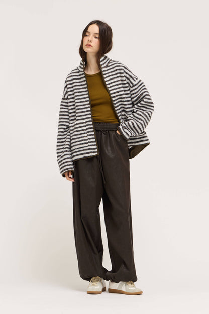 STRIPE ZIP-UP FLEECE JACKET