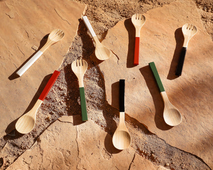 White Wooden Serving Utensils Set of 2