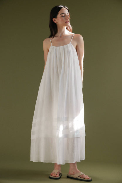 PLEATED COTTON MAXI DRESS