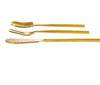 Hammered Stainless Steel Appetizer Utensils, Gold Finish, Set of 3 in Drawstring Bag