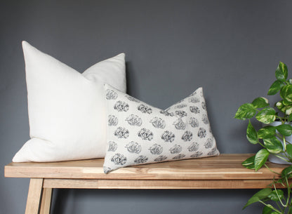Cream Floral Lumbar Cover, Charcoal Floral Pillow | Chara