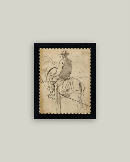 Man Riding a Horse Framed Antique Art