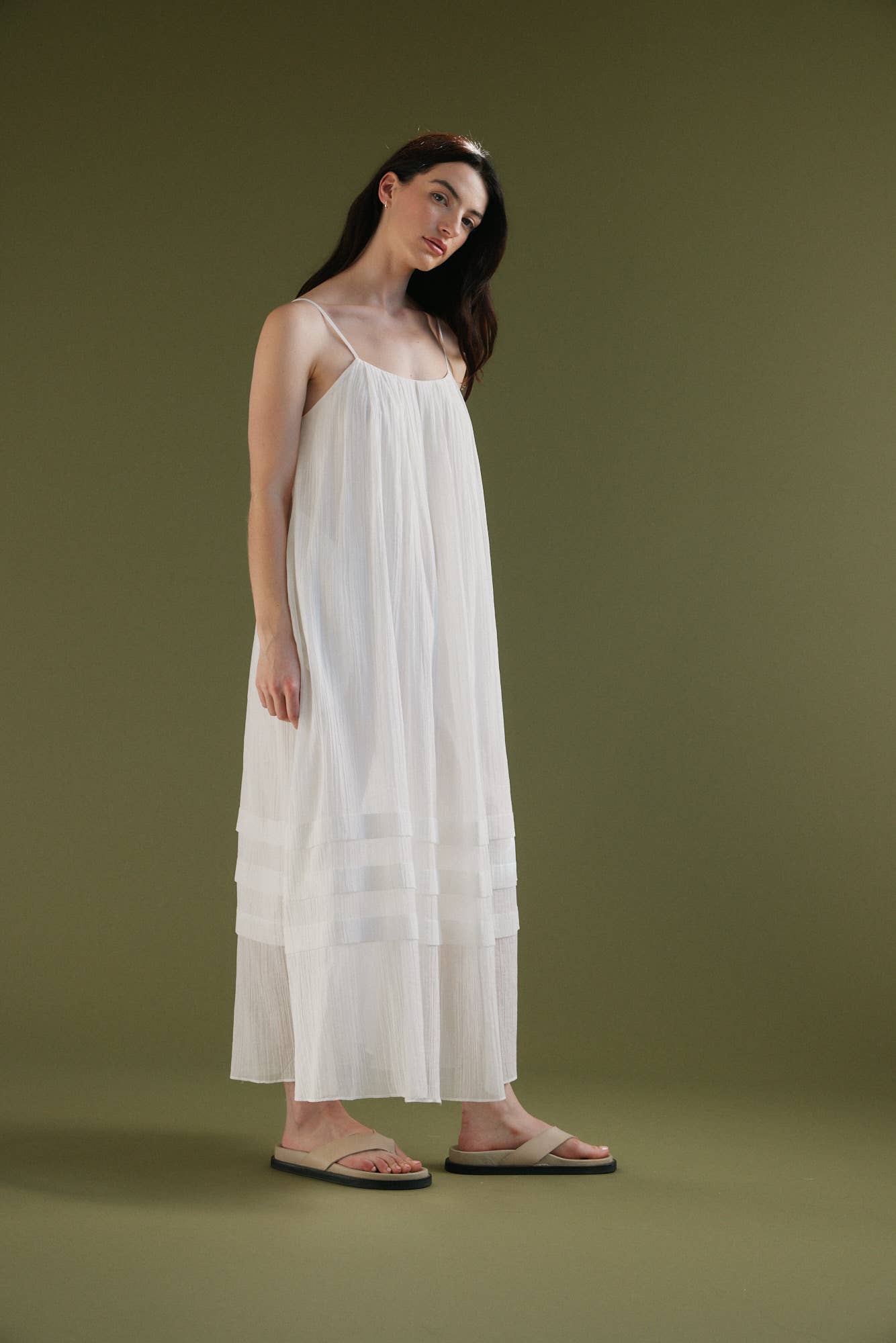 PLEATED COTTON MAXI DRESS