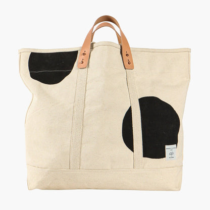 Large East West Tote | Black Polka
