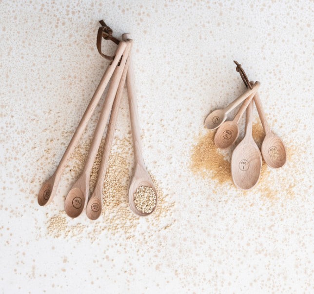 Carved Beech Wood Measuring Spoons, Set of 4