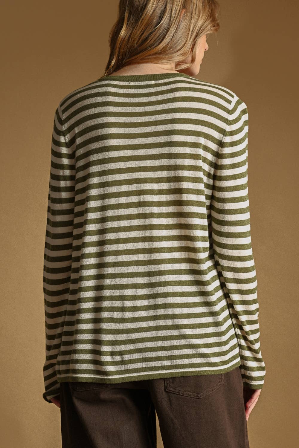 T7238   ROUND NECK LONG SLEEVE STRIPED KNITTED TOP
