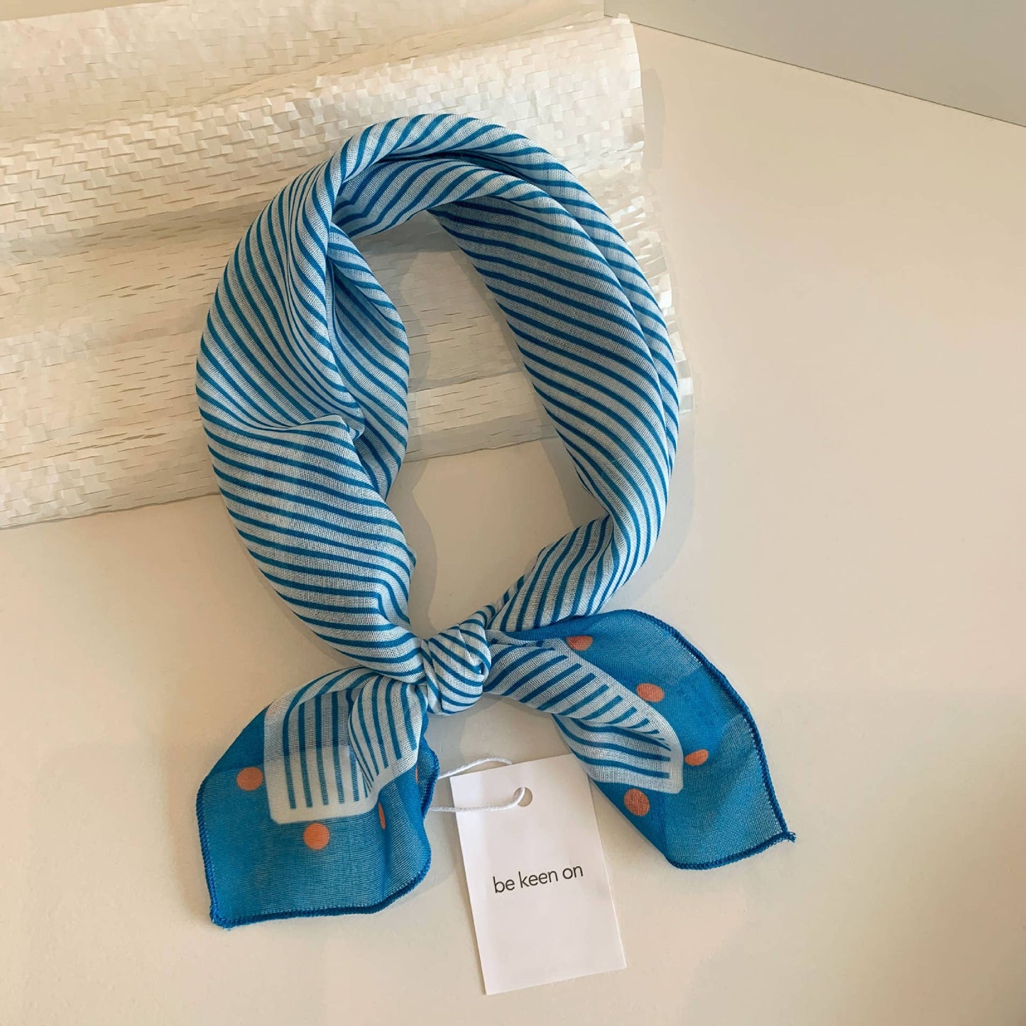 Polka Dot Stripes Blue Floral square scarf bandana
