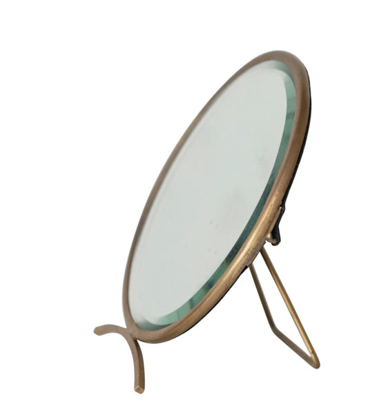 Folding Brass Mirror, Antique Finish