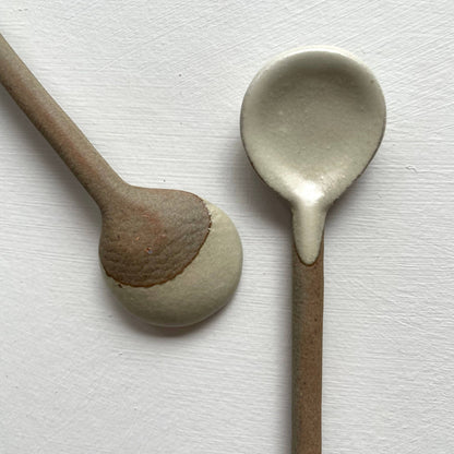 Neutral small handmade pottery Japanese spoon - white black