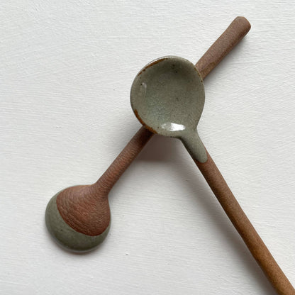 Neutral small handmade pottery Japanese spoon - white black