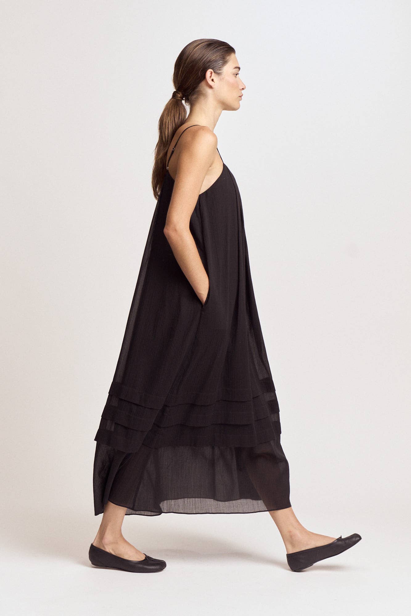 PLEATED COTTON MAXI DRESS