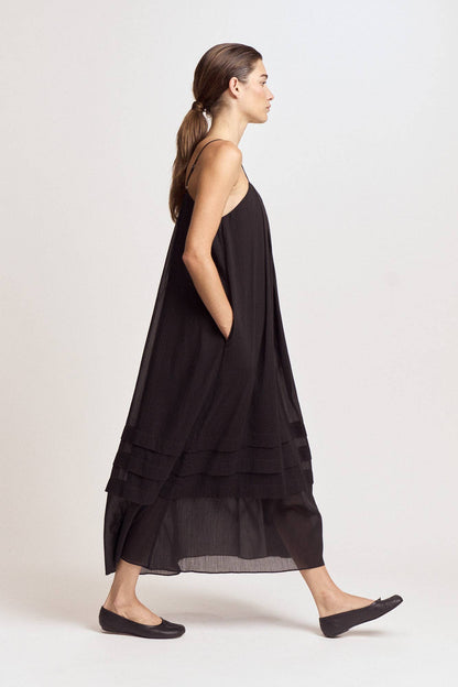 PLEATED COTTON MAXI DRESS