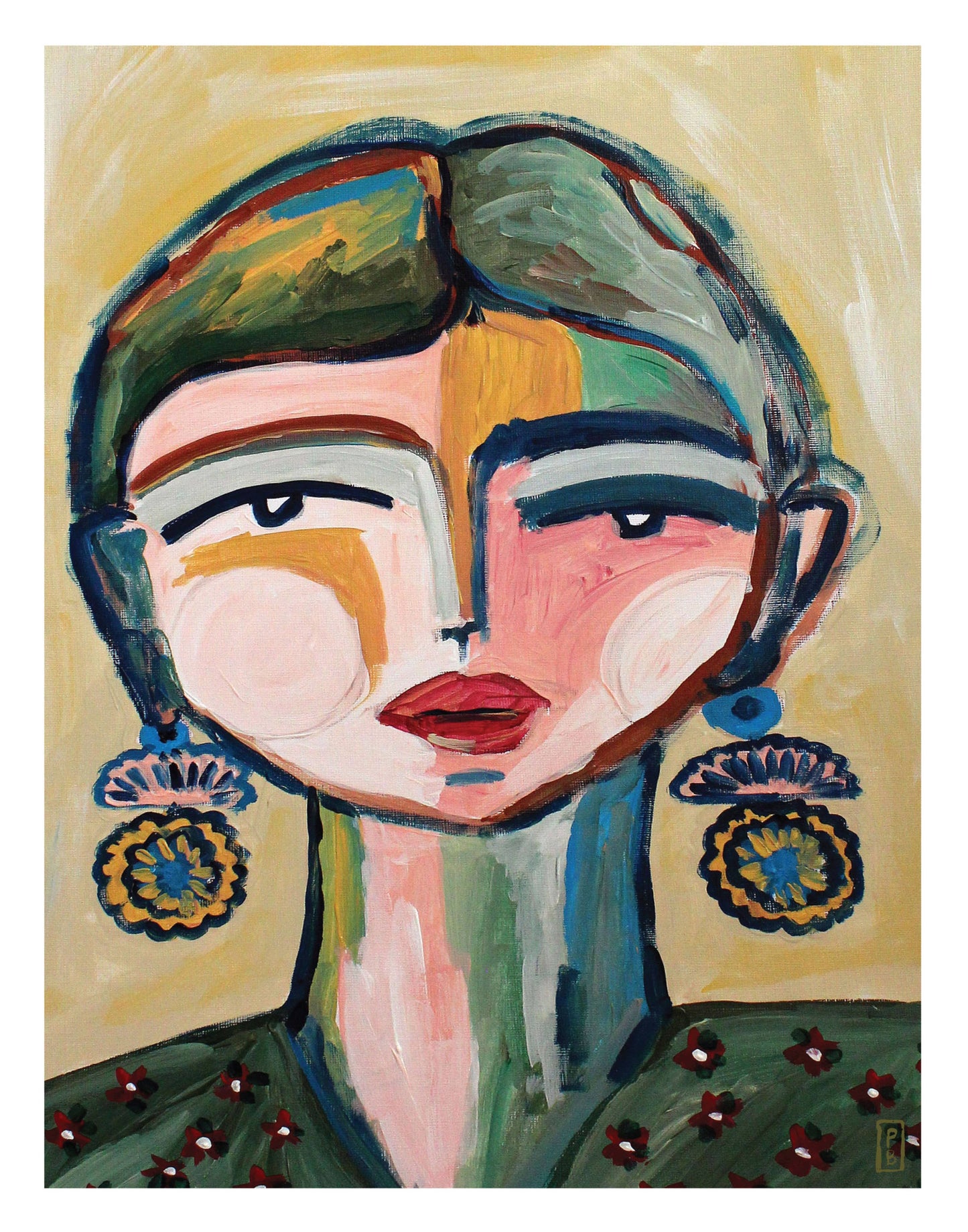 Luella Portrait Art Print: Abstract Woman with Floral Blouse