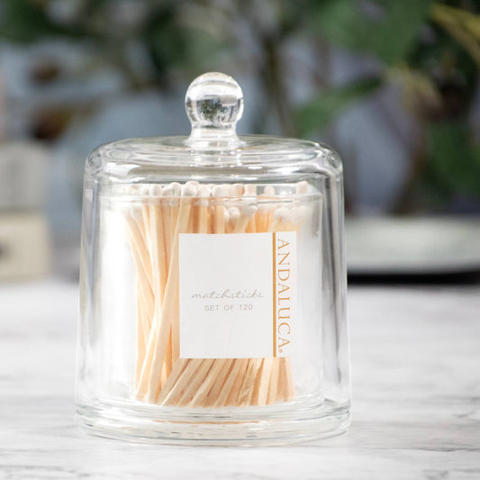 Glass Jar with Lid & 120 Wooden White Matches