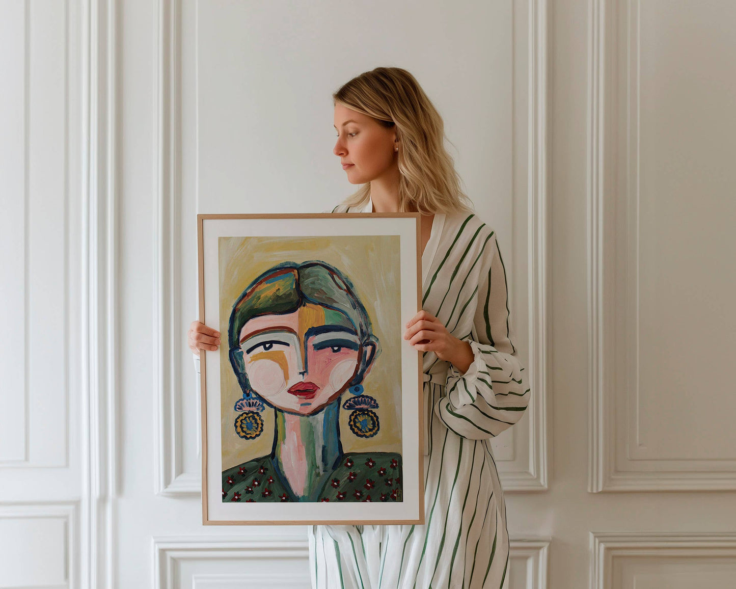 Luella Portrait Art Print: Abstract Woman with Floral Blouse