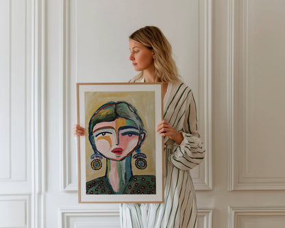 Luella Portrait Art Print: Abstract Woman with Floral Blouse