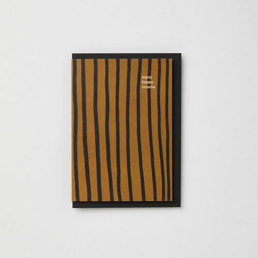 Rust and black stripe happy birthday card with gold foil