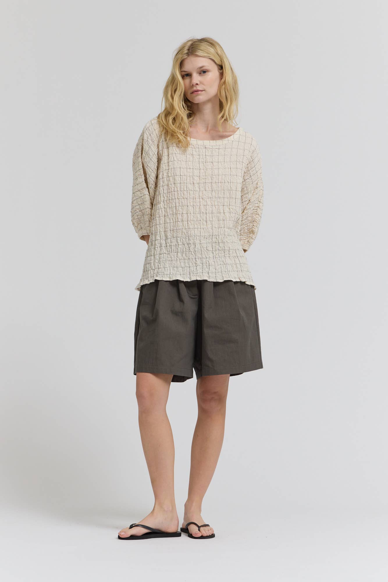 CHECK PRINT GAUZE BLOUSE