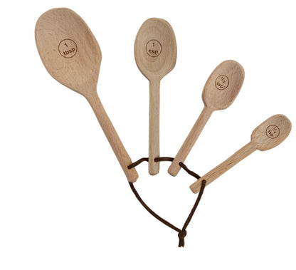 Carved Beech Wood Measuring Spoons, Set of 4