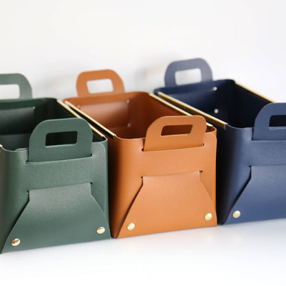 Vegan Leather Storage Basket with Metal Edge