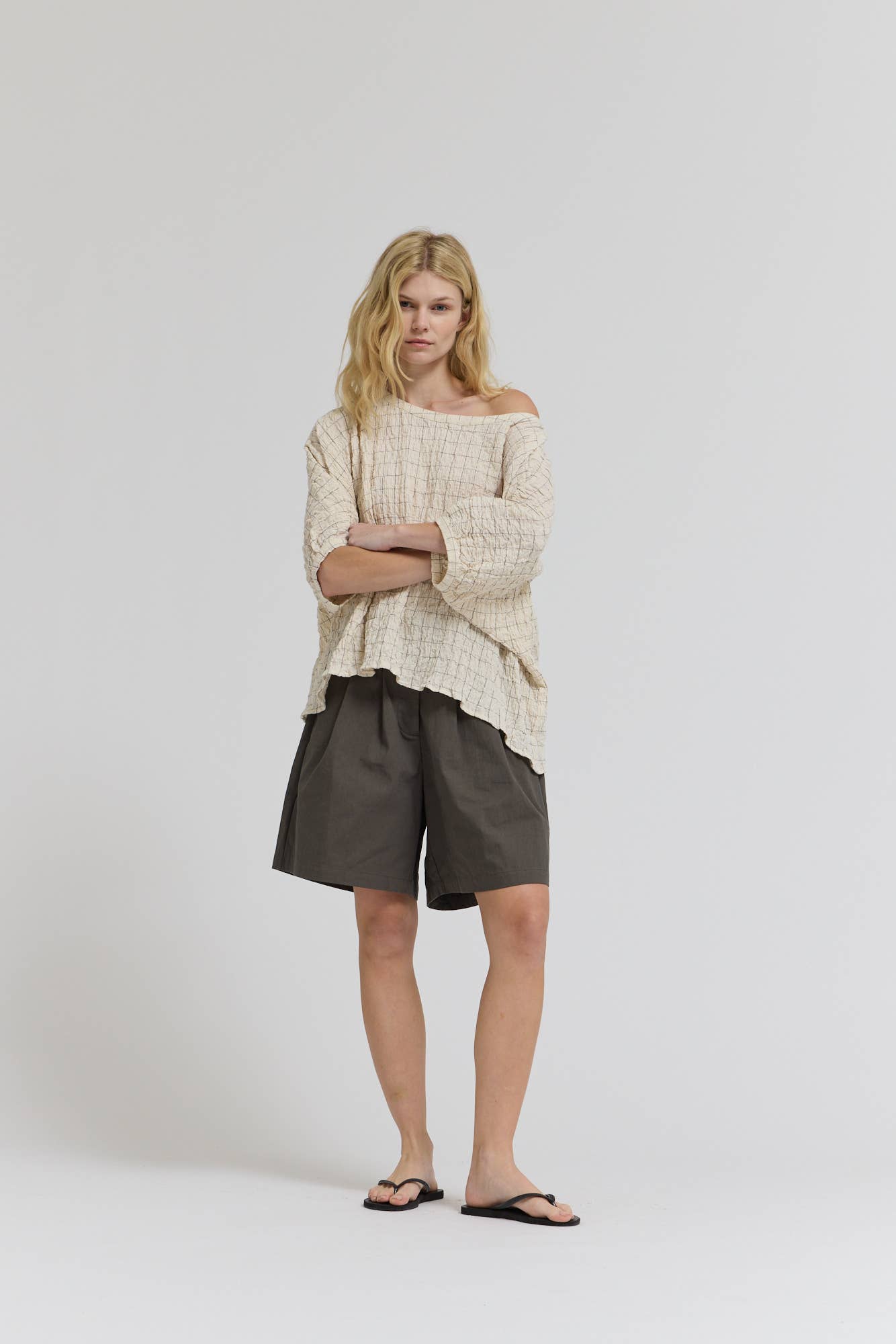 CHECK PRINT GAUZE BLOUSE
