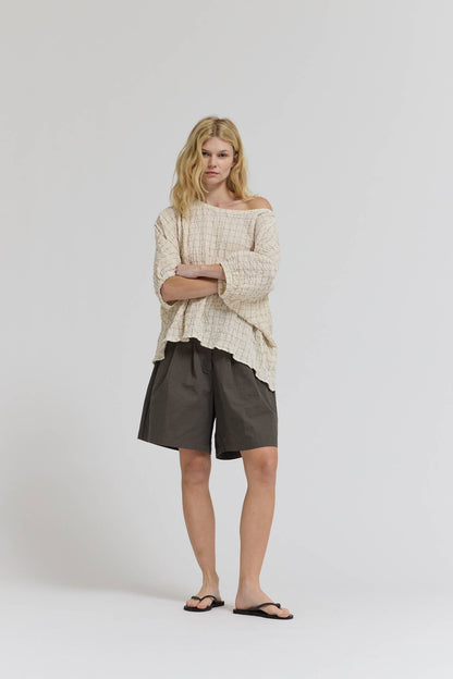 CHECK PRINT GAUZE BLOUSE