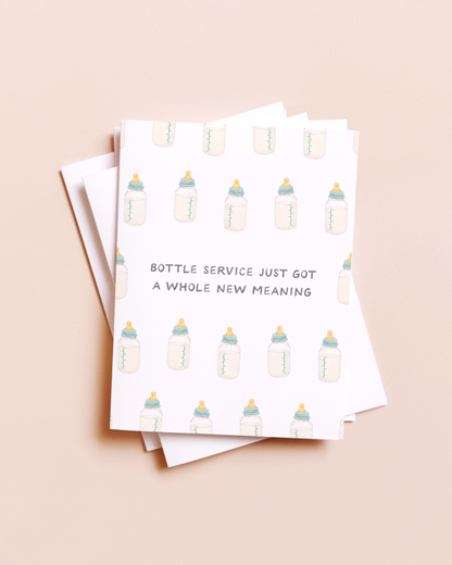 Bottle Service — Funny Drink Pun New Baby Card