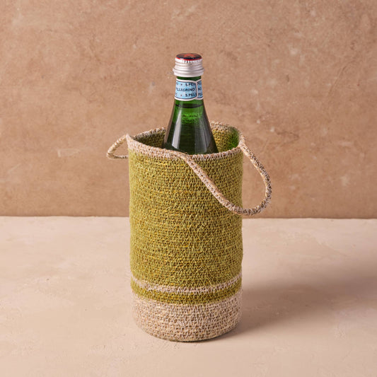 Hydra Woven Seagrass Bottle Holder, Chartreuse