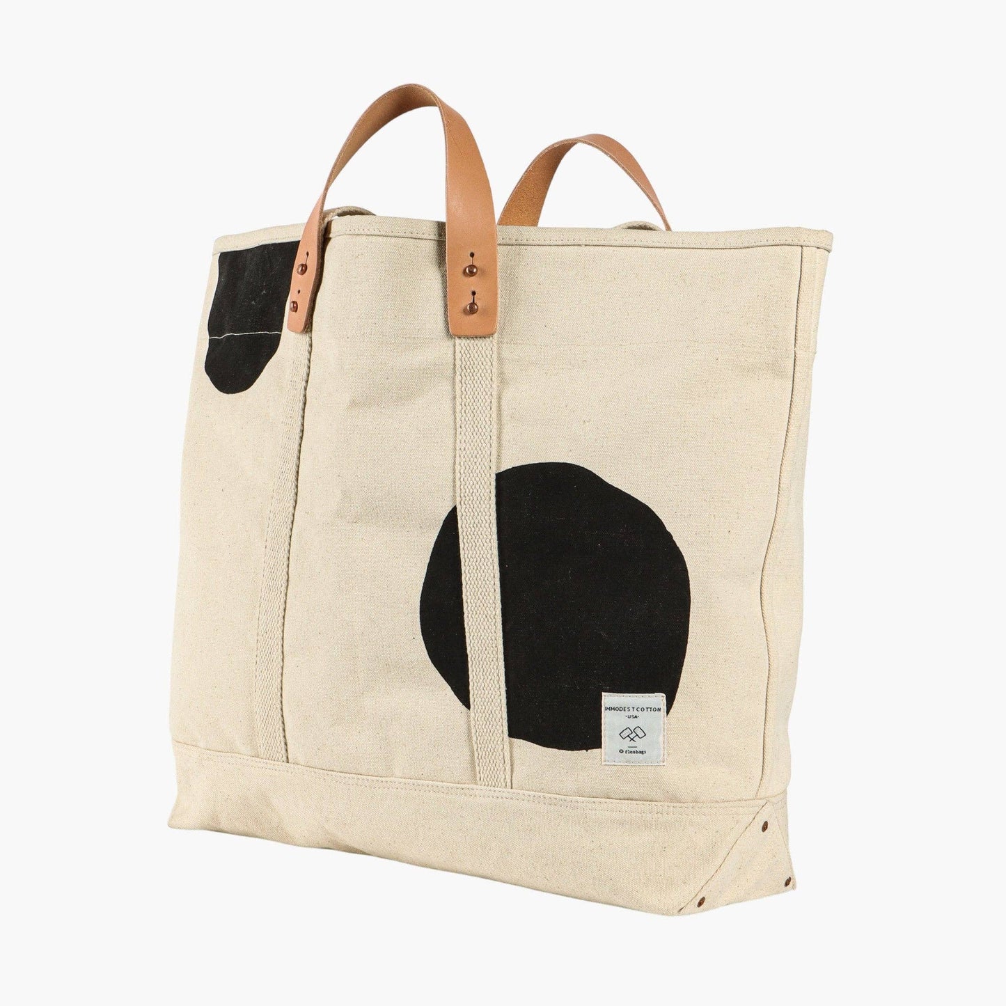 Large East West Tote | Black Polka