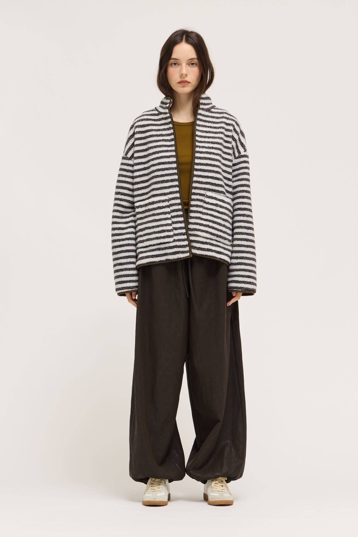 STRIPE ZIP-UP FLEECE JACKET