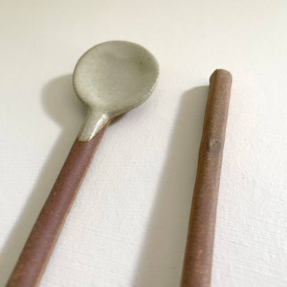 Neutral small handmade pottery Japanese spoon - white black