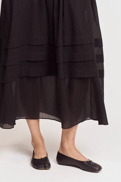 PLEATED COTTON MAXI DRESS