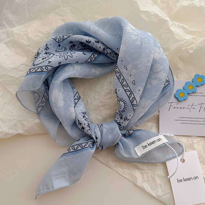 Polka Dot Stripes Blue Floral square scarf bandana