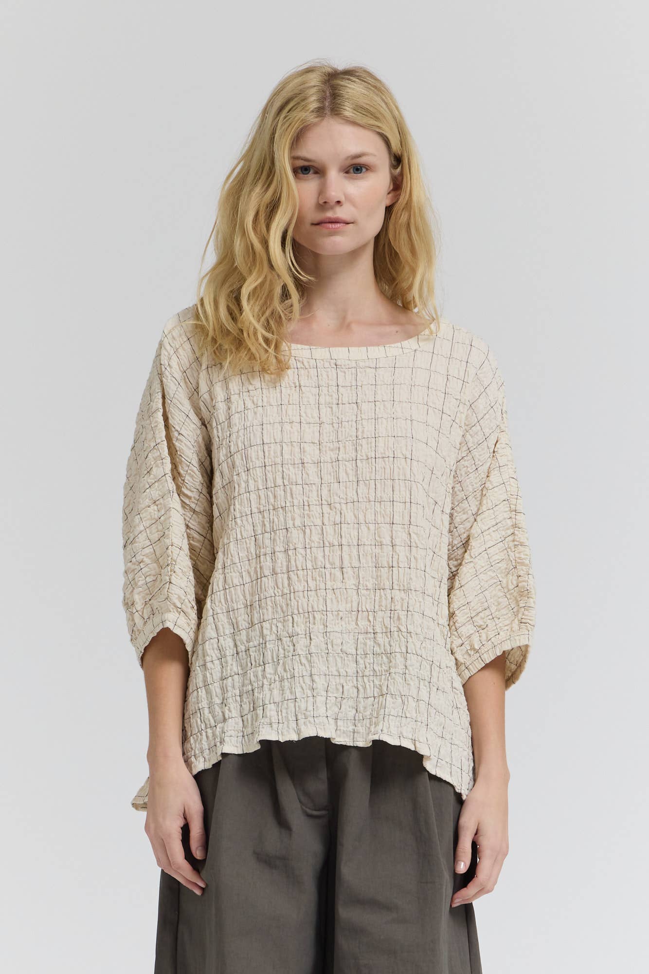 CHECK PRINT GAUZE BLOUSE